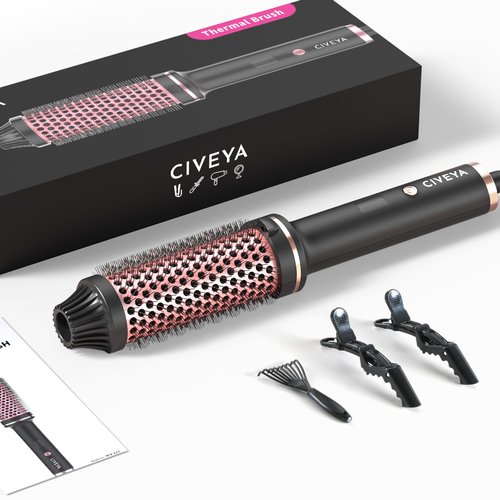 CIVEYA Ionic Heated Round Brush, 1.5 Inch Temperature Adjustable Curling Iron for Volumizing, Smoothing and Styling Hair - Pink