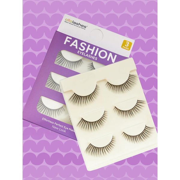 OLLOLASHES Natural Lashes looking Cat Eye Lashes Manga Fake Lashes Strip Lashes 3 Pairs (L02)