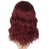 morvally Short Wine Red Wavy Bob Wig with Bangs for Women 16 Inches Natural Synthetic Burgundy Hair Wavy Wigs