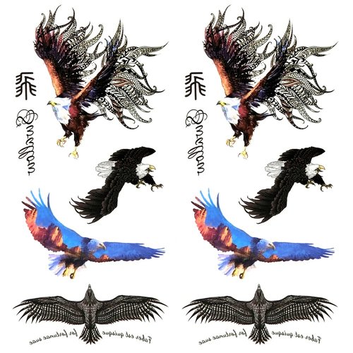 Oottati Waterproof Temporary Tattoo Stickers 2 Sheets Flying American Bald Eagle Perfect for Parties, Events and More