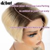 DÉBUT Human Hair Pixie Wig Side Part Lace Front Wigs with Side Fringe Swept Bangs Short Pixie Cut Wig Ombre Brown to 613 Dark Roots with Blonde