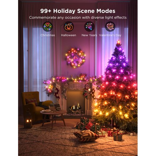 Govee 66ft String Lights, Smart RGBIC Rope Lights Indoor with 99+ Preset Scene Modes, IP65 Waterproof Christmas LED Lights Outdoor, Sync with Music, Works with Alexa, Holiday Home Party Decoration