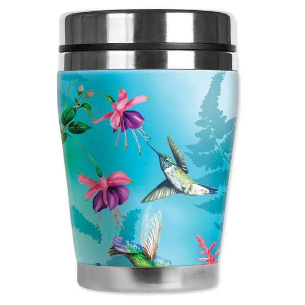 Mugzie Hummingbirds"Mini" Travel Mug with Insulated Wetsuit Cover, 12 oz, Black