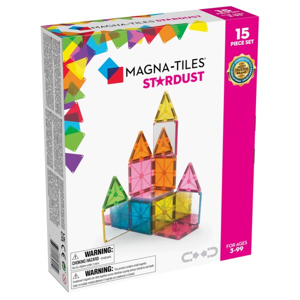 MAGNA-TILES Stardust 15-Piece Magnetic Construction Set, The ORIGINAL Magnetic Building Brand, 3-99 Years with 4 Mirrored Squares