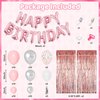 Ouddy Life Pink Happy Birthday Party Decorations for Women Girls, Pink Happy Birthday Love Crown Bow Bottle Lipstick Balloons Fringe Curtain for Princess Birthday Wedding Baby Shower Party Supplies