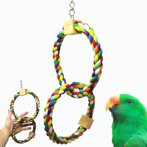 Bonka Bird Toys 1677 Twin Rainbow Ring Swing Perch Parrot African Grey Cockatiel Conure