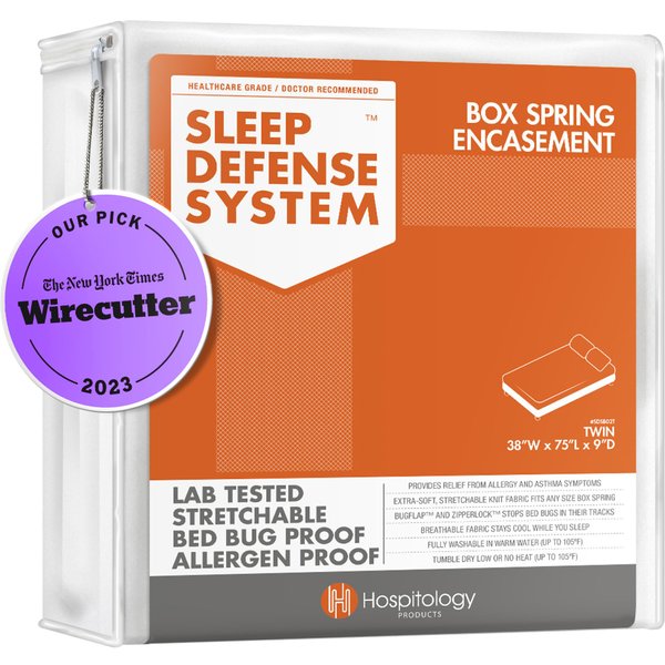 HOSPITOLOGY PRODUCTS Box Spring Encasement - Zippered Bed Bug Dust Mite Proof Hypoallergenic - Sleep Defense System - Twin –38" W x 75" L