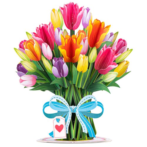 Paper Love HugePop Tulips Flower Bouquet 3D Popup Card, With Detachable Paper Bouquet, For Birthday, Anniversary, Thank You, All Occasion - Jumbo 10" x 14" Card