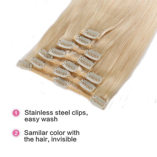 100% Remy Human Hair Clip in Extensions Grade AAAAA Natural Hair Full Head 7pcs 16clips Standard Weft Long Silky Straight for Women Fashion and Beauty (20" /20 inch 70g,#60 Platinum Blonde)