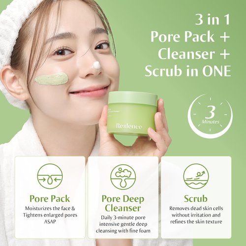 redence Green Grape 3-in-1 Gelato Pore Pack Cleanser, Pore Exfoliating Scrub Mud Mask Pack, No Tightness, Korean Skin Care, 100ml / 3.38 fl oz