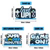 3 pcs Video Games Party Decorations Wood Table Level up Birthday Decorations Gamer Party Centerpieces Game Party Decorations Game on Pixelated Table Sign for Boys Kids Gaming Birthday Party(Blue)