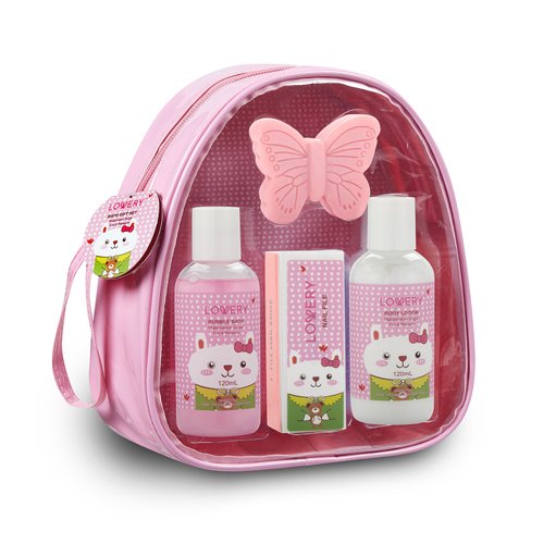 Stocking Stuffers for Girls Gift Set, Kids Bubble Bath Spa Bag - 5pc Bath Set Bag with Heavenly Watermelon Fragrance Includes Bubble Bath, Body Lotion, Butterfly Soap, Nail File and Sturdy Carry Bag
