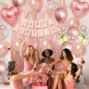 Rose Gold Birthday Decorations for Girls,Happy Birthday Party Decorations for Women,Rose Gold Fringe Curtain,Happy Birthday Banner Confetti Balloons Heart Foil Balloons for Birthday Princess Party