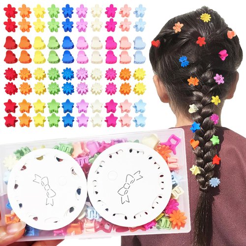 Mini Heart and Flower Hair Clips for Girls, Women, and Kids - Cute Star Claws, Daisy Pins for Fine Hair, Bangs - Multi-Colored Set with Transparent Box