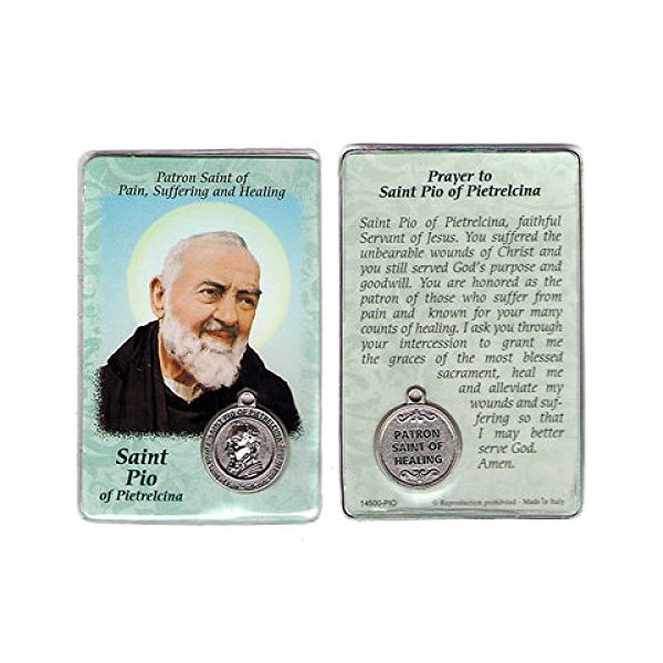 Saint St St. Pio Padre Pio Prayer Card Holy Card Cards Patronage Patron Pain Healing Sick with Medal