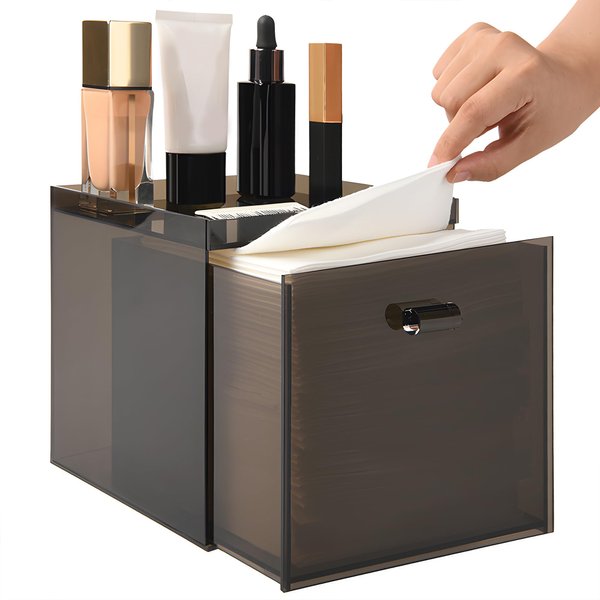 Acrylic Disposable Facial Towel Storage Box Compatible with Clean Skin Club Clean Towel XL,Black Acrylic face Towel Container Box Wall-Mounted Makeup Organizer with Drawer (Excluding Facial Towels)