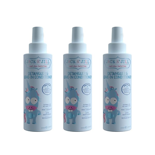 Jack N' Jill Natural Bathtime Detangler and Leave-In Conditioner - Suitable for All Hair Types, Extra Moisturising, Silicone-Free, Cruelty-Free, Vegan - 200 mL (Pack of 3)
