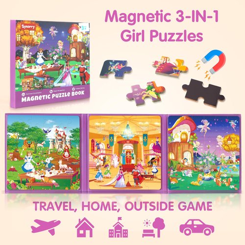SYNARRY Princess Fairy Party Magnetic Puzzles for Toddlers 3-5 Girls, 36 Pieces Travel Puzzles for Kids Ages 4-6, Airplane Car Road Trip Activities Games Toys for 3 4 5 6 Year Old Girls Birthday Gifts