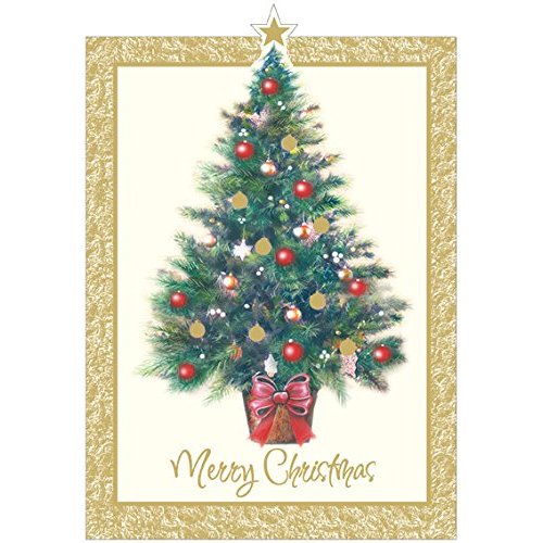 Decorated Tree Die Cut Star - Designer Greetings Box of 18 Christmas Cards