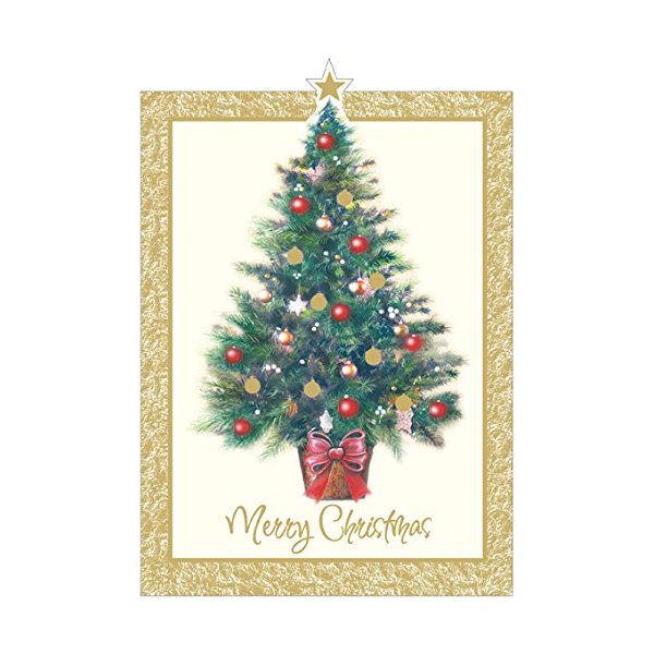 Decorated Tree Die Cut Star - Designer Greetings Box of 18 Christmas Cards