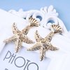 Allereyae Vintage Starfish Dangle Earrings Starfish Drop Earrings Gold Metal Seashell Stud Earrings Hammered Starfish Earrings Jewelry for Women