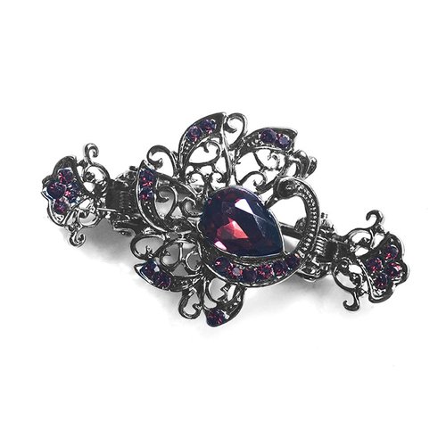 Rhinestone Metal Hair Claw on Dual Spring Black Vintage Peacock Shaped Colored Jewel Hair Clips Hollow Alloy Crab Clips Ponytail Holder Barrette (Purple)