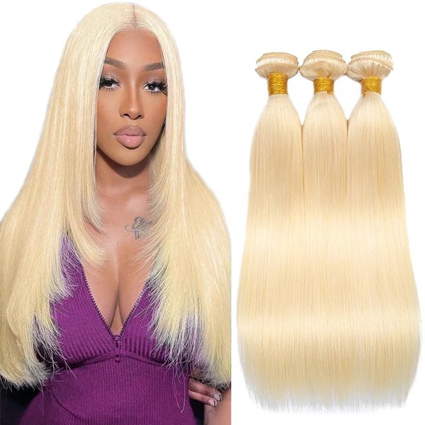 613 Straight Bundles Human Hair 8A Grade Brazilian Blonde Straight Human Hair Weave 3 Bundles 16 16 16 Inch Unprocessed Virgin Hair Extensions