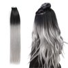 RINBOOOL Black Ombre Tape in Hair Extensions, 14 Inch 40 Gram 20 Pieces, Pre-taped, 100 Real Remy Human Hair, Black Rooted to Grey
