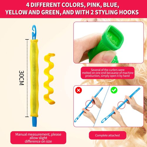 30 Pieces Heatless Waves Curlers Spiral Curls Styling Kit No Heat Hair Waver Spiral Curlers Rollers with 2 Pieces Styling Hooks for Most Hairstyles (30 cm)