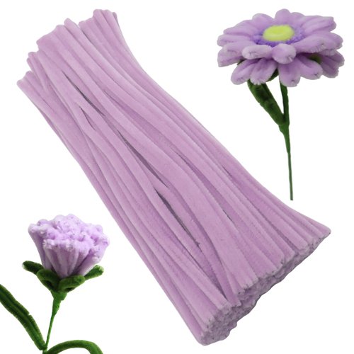Apedoixy 100 Pieces Lilac Craft Pipe Cleaners,6mm x 12inch Thick Fuzzy Chenille Stem Sticks Pipe Cleaners for Craft Art DIY Projects Decorations