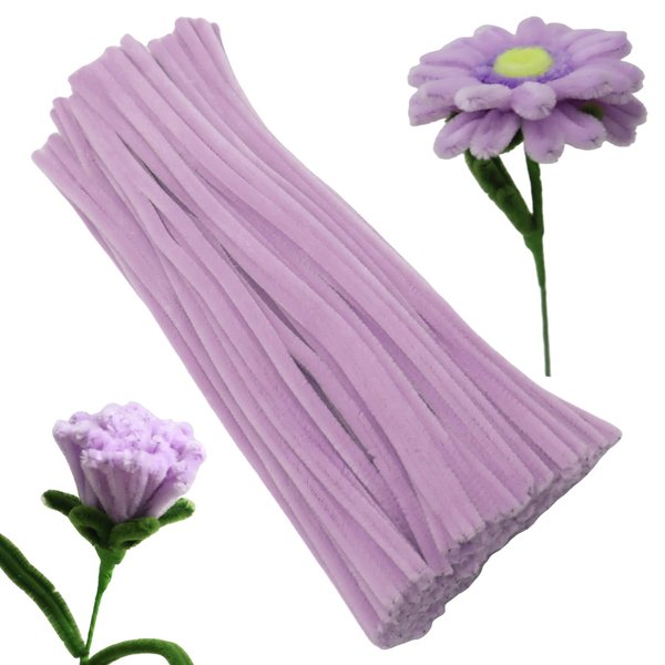 Apedoixy 100 Pieces Lilac Craft Pipe Cleaners,6mm x 12inch Thick Fuzzy Chenille Stem Sticks Pipe Cleaners for Craft Art DIY Projects Decorations