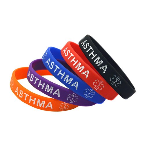Lyndong 5 Pack Asthma Silicone Medical Alert Emergency Bracelet Wristbands (Asthma)