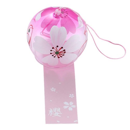 Falytemow Japanese Wind Chimes Romantic Cherry Wind Bells Handmade Glass Japanese Style Pendant for Birthday Gift Outdoor or Indoor Home Decors (1, Red)