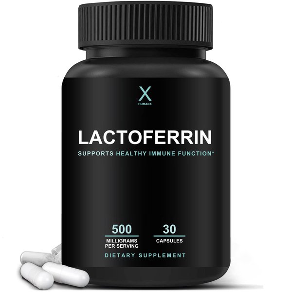 HUMANX Lactoferrin 500mg - Powerful Serving Size (Gluten Free, Non GMO, Soy Free Supplements) - A Component in Colostrum - USA Made, Supports Healthy Immunity, Iron Utilization & Absorption