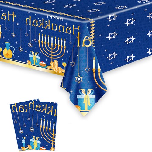 Frerand 2Pcs Hanukkah Rectangle Tablecloths for Birthday Party Supplies,Disposable Table Cover for Hanukkah Party Decorations Rectangle Tables 87"X51",2 Pack
