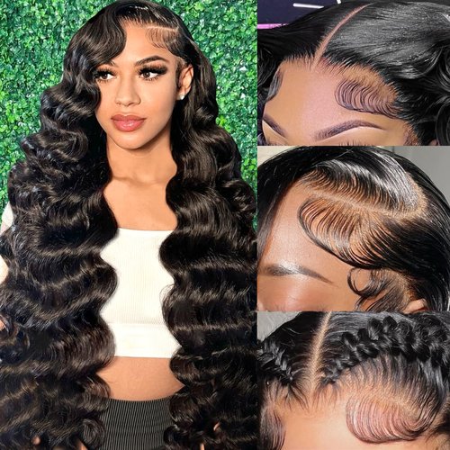 Smabuity 13x6 Lace Front Wigs Human Hair Pre Plucked Body Wave HD Lace Front Wigs Human Hair 180% Density Transparent Lace Frontal Glueless Wigs with Baby Hair for Women 26 Inch