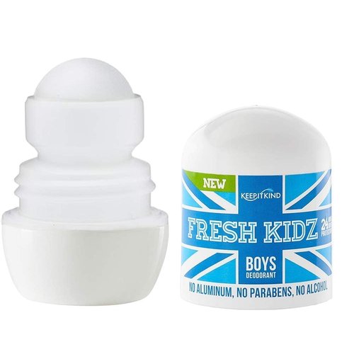 Fresh Kidz Roll On Deodorant for Kids and Teens - Baking Soda and Aluminum-free 24 Hour Protection for Sensitive Skin - Boys "Blue" 1.86 fl.oz.