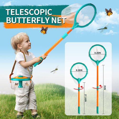 PUPU PIG Bug Catcher for Kids Outdoors Toys, Bug Catching Kit with Butterfly Net, Critter Keeper, Magnifying Glass, Bug Catchers, Tweezers & Learning Cards, Kids Explorer Camping Kit Child Gifts