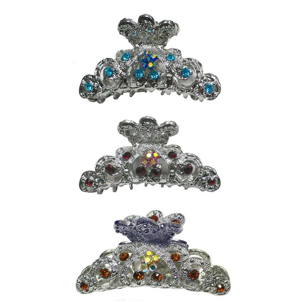 Set of 3 JCGY Metal Hair Claws Silver Antique Plating Medium Size GL86480-HB5-3aquaSiamTopaz