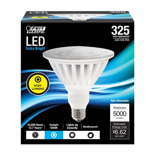 Feit Electric PAR38 LED Light Bulb, 325W Equivalent, Outdoor Flood Light Bulb, Non Dimmable, 13 Year Life, 5000 Lumens, 5000k Daylight, E26 Base, Damp Rated, High Lumen, PAR38/5000/5K/LED