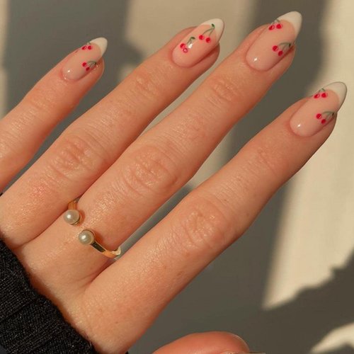 DANMANR Almond Press on Nails Medium Fake Acrylic Nails Tips Full Cover Cute French False Nails for Women and Girls24PCS