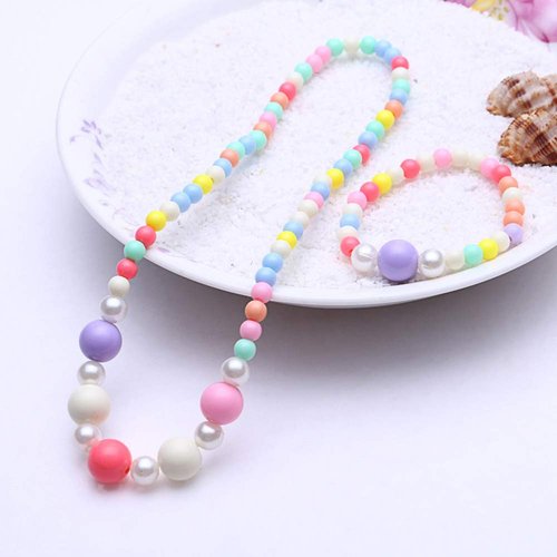 Shuxy 6 Sets Beads Necklace Bracelet Princess Necklace Bracelet Set Lovely Heart Beads Jewelry Kit Costume Necklaces for Pretend Play Dress up Jewelry, Candy Color