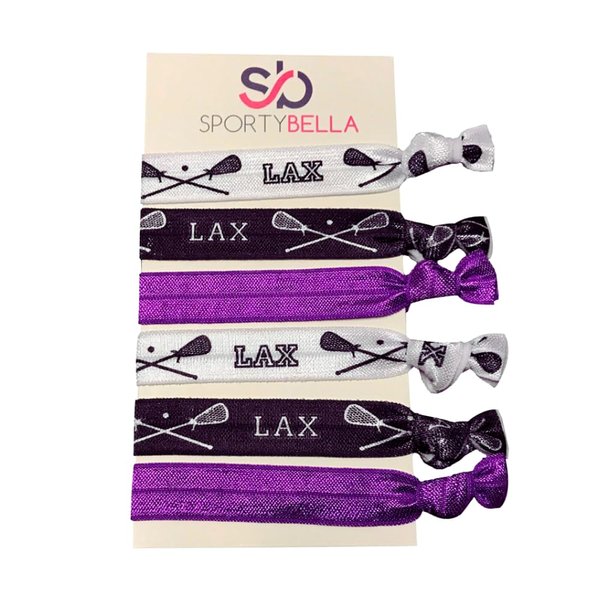 Lacrosse Hair Accessories for Girls (Purple) No Crease Girls Hair Ties or Hair Elastics, Hair Accessories with Lacrosse Stick Design, Hair Tie for Lacrosse Players (6 pcs) - by SPORTYBELLA