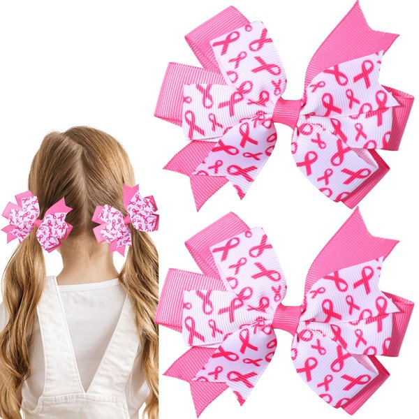 Pink Ribbon Hair Clips Breast Cancer Awareness Hair Barrettes Alligator Hairpins Glitter Hair Bow Clips Handmade Sparkle Sequins October Cheerleading Hair Access for Women 2PCS
