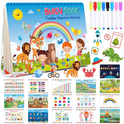 XSS Busy Book for Kids, Kindergarten Prek Preschool Learning Activities with 32 Themes Learning and Coloring Books, Montessori Educational Learning Toys for 3 4 5 Year Old Kids Girls and Boys