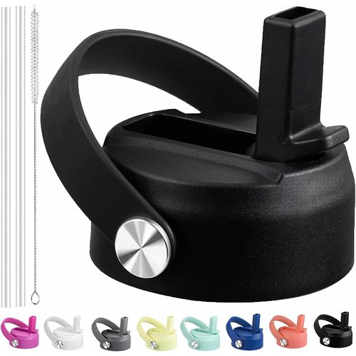 Straw Lid for Hydroflask, Lids with Straw Compatible with Hydro Flask Wide Mouth 32 40 oz Water Bottle, Straw cap for Hydroflask Lid Replacement, Flip Top with Flex Handle (Black)