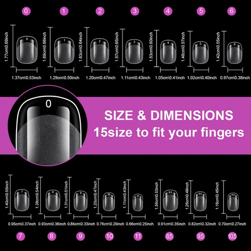 LoveOurHome 420pc Squoval Fake Nails Short Gel x Nail Tips XS Round Square Press on Nails Clear Square Nail Tips Full Cover Short False Artificial Fake Fingernail for Gel x Extension Acrylic Nails