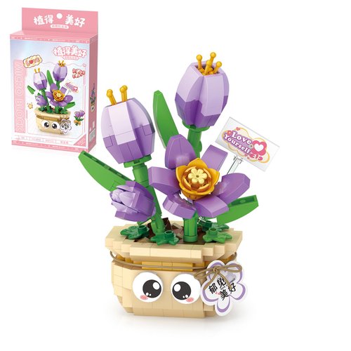 MEIEST Mini Flower Succulent Bonsai Building Blocks,Simulation Pot Plant Particle Flower Botanical Collection Construction Building Bricks Toy,Home Decors (Tulip)