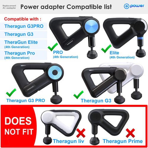 T POWER 20V Charger for Theragun Elite, PRO G4, G3, G3PRO, G3-PRO Percussive Massager Muscle Gun Stimulator Handheld Deep Tissue Massage Gun Professional Ac Dc Adapter Power Supply