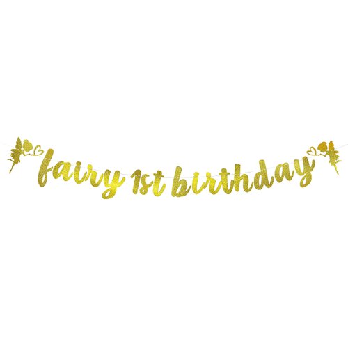 Fairy 1st Birthday Party Decorations,Golden glittery Fairy Happy 1st Birthday Party Supplies,Fairy Party Garden Decoration for Fairy Theme Birthday Party, 1st Anniversary Party Decorations Supplies